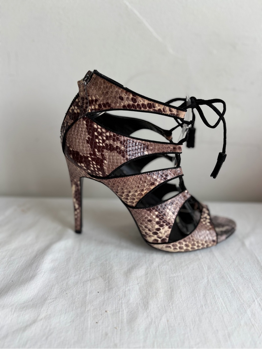 Zara Snakeskin Lace Up w/Tassels Stiletto Heels